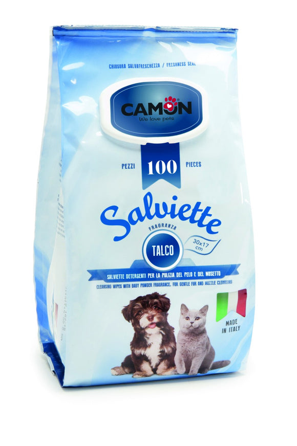 Camon - Articolo per cani e per gatti - Salviette al talco Maxi formato 100pz