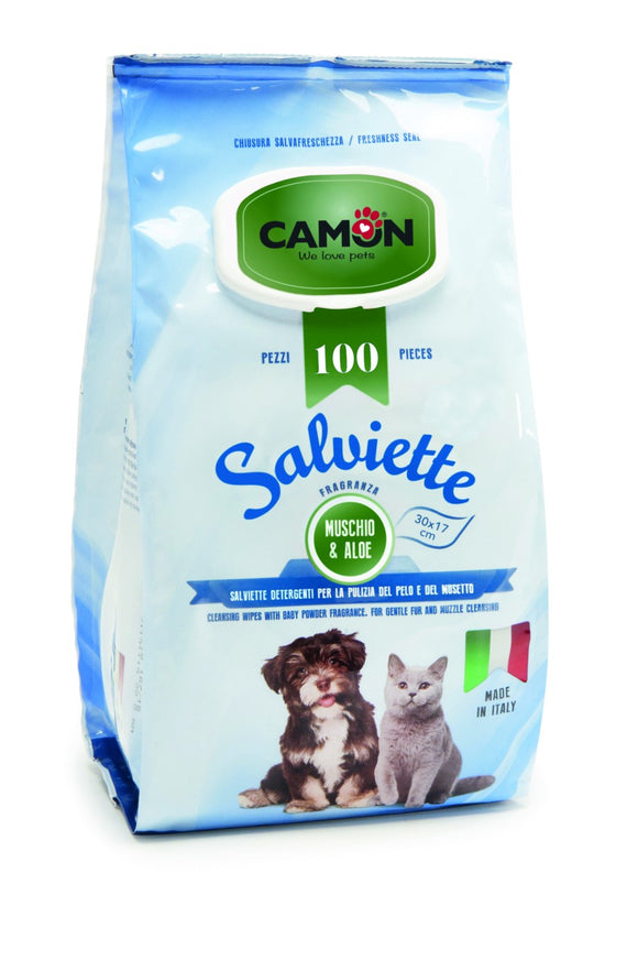 Camon - Articolo per cani e per gatti - Salviette al Muschio&Aloe Maxi formato 100pz