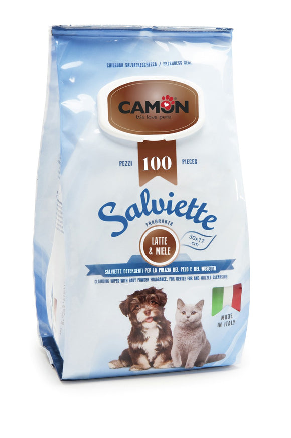 Camon - Articolo per cani e per gatti - Salviette Latte&miele Maxi formato 100pz