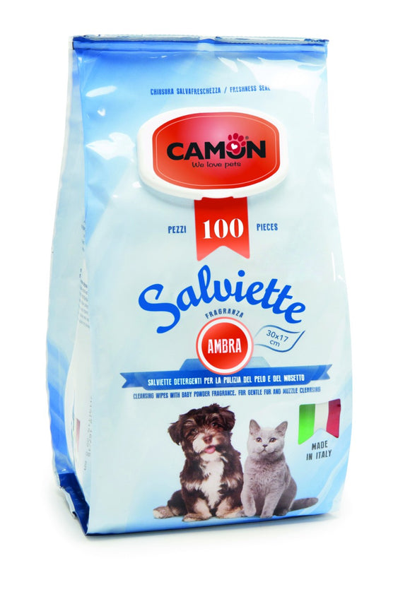 Camon - Articolo per cani e per gatti - Salviette fragranza ambra Maxi formato 100pz