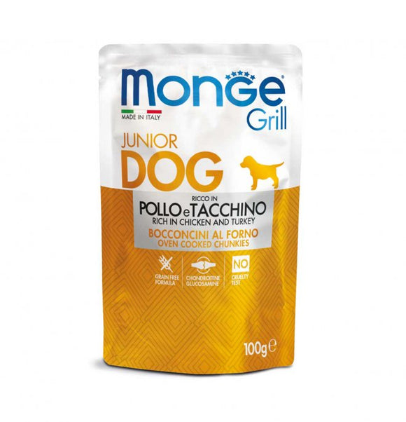 Monge - Alimento per cani - Grill buste Junior Pollo e Tacchino 100gr