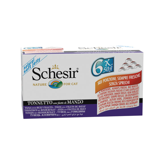 Schesir - Alimento per gatti - Tonnetto con filetti di manzo multipack 6x50gr
