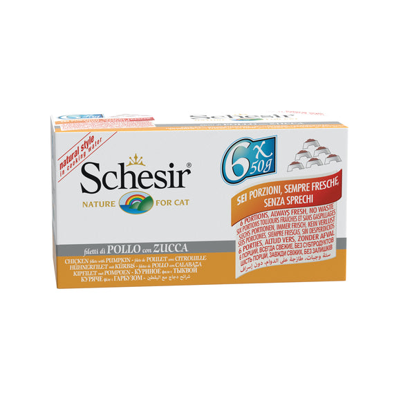 Schesir - Alimento per gatti - Filetti di pollo con zucca multipack 6x50gr