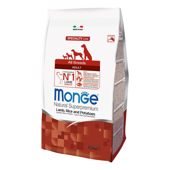 Monge - Alimento per cani - All Breeds Adult AGNELLO/RISO/PATATE 2,5kg