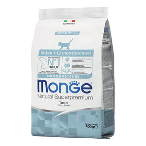Monge - Alimento per gatti - Natural Superpremium Kitten TROTA 400gr