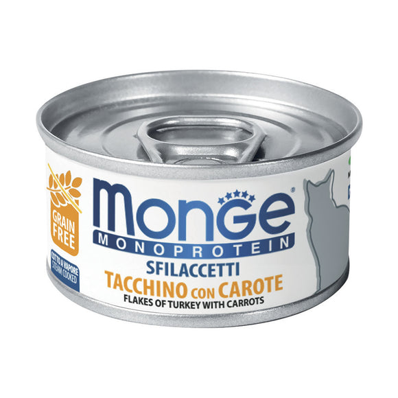 Monge - Alimento per gatti - sfilaccetti solo TACCHINO/CAROTE 80gr