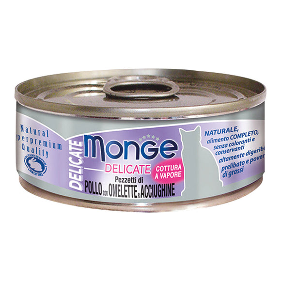 Monge - Alimento per gatti - DELICATE POLLO/OMELETTE/ACCIUGHINE 80gr
