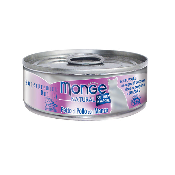 Monge - Alimento per gatti - NATURAL PETTO DI POLLO CON MANZO 80gr