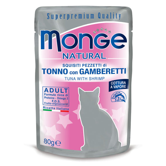 Monge - Alimento per gatti - TONNO/GAMBERETTI 80gr