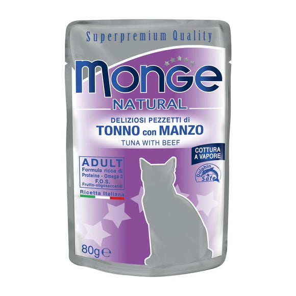 Monge - Alimento per gatti - TONNO/MANZO 80gr
