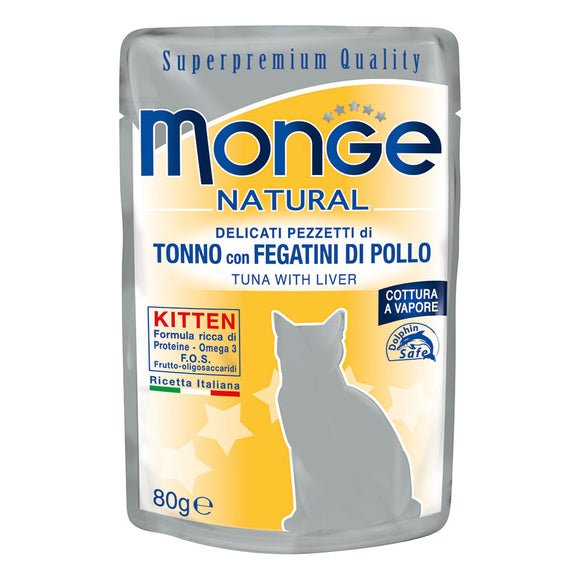 Monge - Alimento per gatti - TONNO/FEGATINI DI POLLO 80gr