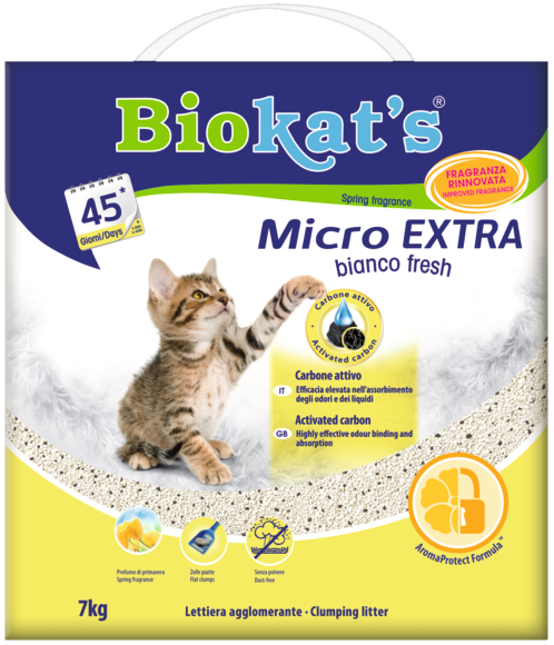 Biokat’s - Articolo per gatti - Micro Bianco Fresh Extra Lettiera in carbone attivo e gusci di noci di cocco 7kg