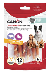 Camon - Alimento per cani - Rolls di pelle bovina con anatra 140gr 3pz