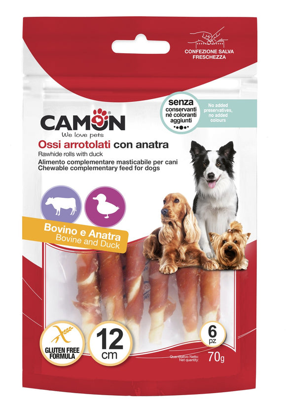 Camon - Alimento per cani - Rolls di pelle bovina con anatra 140gr 3pz