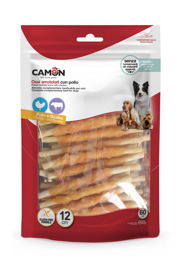 Camon - Alimento per cani - Rolls di pelle bovina con pollo 690gr
