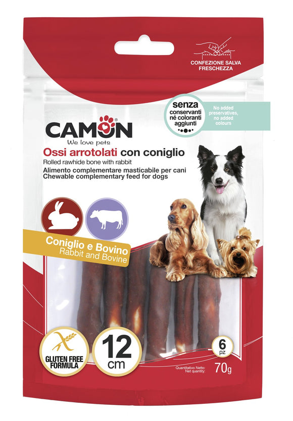 Camon - Alimento per cani - Rolls di pelle bovina con coniglio 70gr 6pz