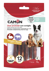 Camon - Alimento per cani - Rolls di pelle bovina con coniglio 140gr 3pz