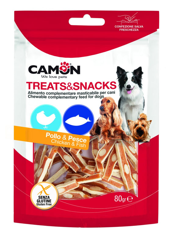 Camon - Articolo per cani - Bocconcini al pollo, pesce e formaggio da 80gr