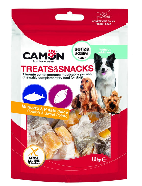 Camon - Alimento per cani - Bastoncini con patata dolce e pelle di salmone 80gr
