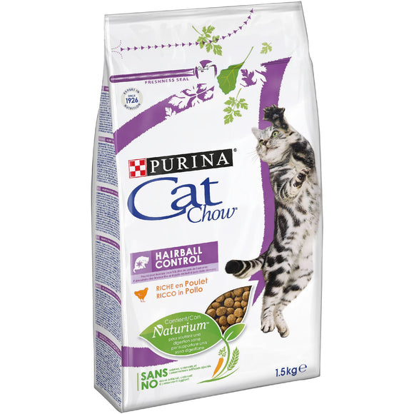 Purina - Alimento per gatti - CAT CHOW Hairball Control Crocchette ricco in Pollo 1,5kg