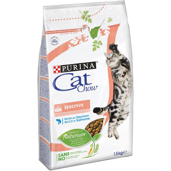 Purina - Alimento per gatti - CAT CHOW Sensitive Crocchette ricco in Salmone 1,5kg