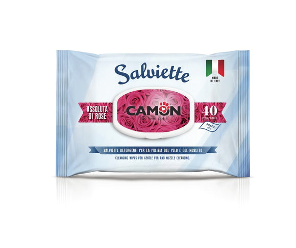 Camon - Articolo per cani e per gatti - 40 Salviette detergenti alla fragranza assoluta di rose
