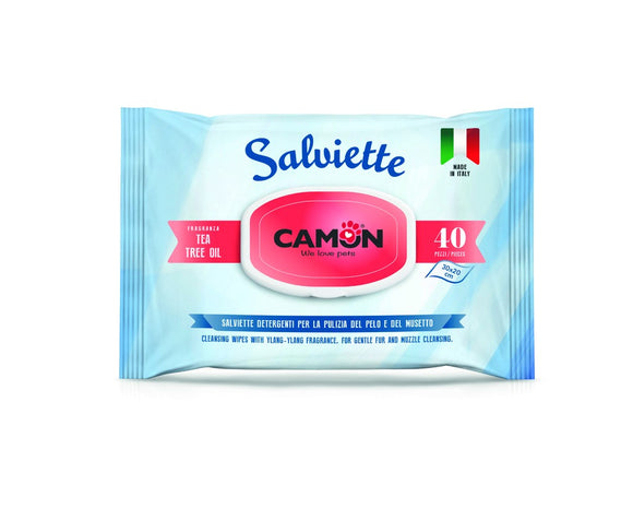 Camon - Articolo per cani e per gatti - 40 Salviette detergenti al Tea Tree Oil