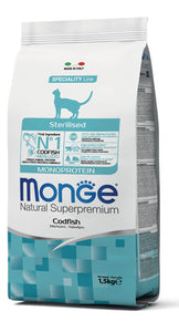Monge - Alimento per gatti - Natural Superpremium Sterilized Monoprotein MERLUZZO 1,5kg