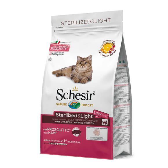 Schesir - Alimento per gatti - Sterilized & light con prosciutto