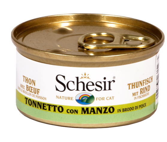 Schesir - Alimento per gatti - Tonnetto con manzo in brodo di pesce 70gr