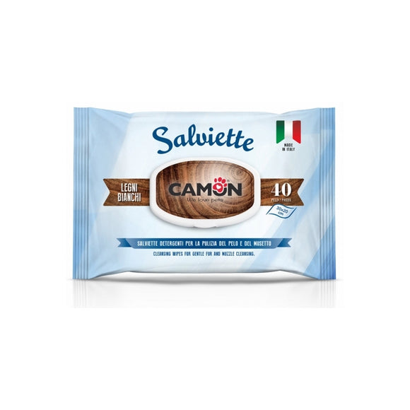 Camon - Articolo per gatti -  Salviette Detergenti alla Fragranza Legni Bianchi 40pz