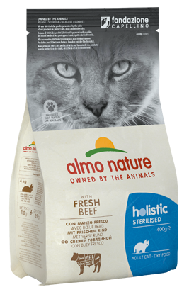 Almo Nature - Alimento per gatti - Holistic Sterilised con Manzo e Salmone Fresco 400gr/2kg