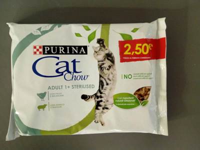 Purina - Alimento per gatti - CAT CHOW Sterilized con pollo e agnello 4x85gr