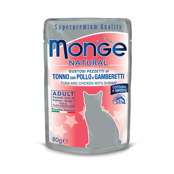Monge - Alimento per gatti - TONNO/POLLO/GAMBERETTI 80gr