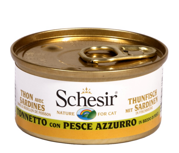 Schesir - Alimento per gatti - Tonnetto con pesce azzurro in brodo di pesce 70gr