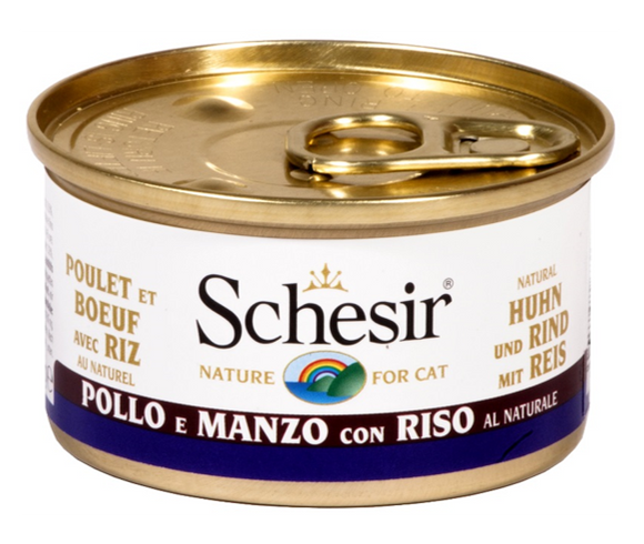 Schesir - Alimento per gatti - Filetti di pollo con filetti di manzo e riso al naturale 85gr