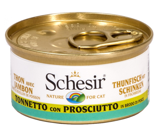 Schesir - Alimento per gatti - Tonnetto con prosciutto in brodo di pesce 70gr