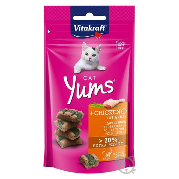 Vitakraft - Aliemento per gatti - Cat Yums Snack Morbido Pollo Ed Erba Gatta Con Inulina 40g